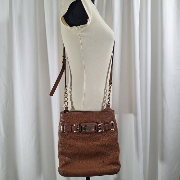 Michael Kors Purse Hamilton Brown/Tan Pebbled Leather Crossbody Shoulder Bag - Picture 14 of 14